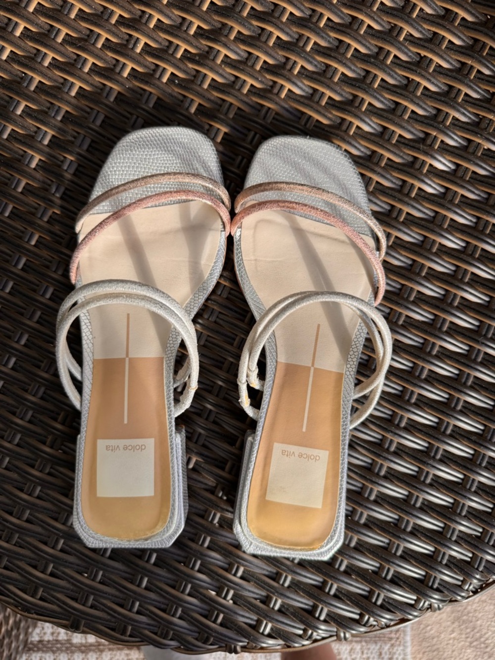 Dolce Vita Strappy Metallic Sandals in Silver and Rose Gold